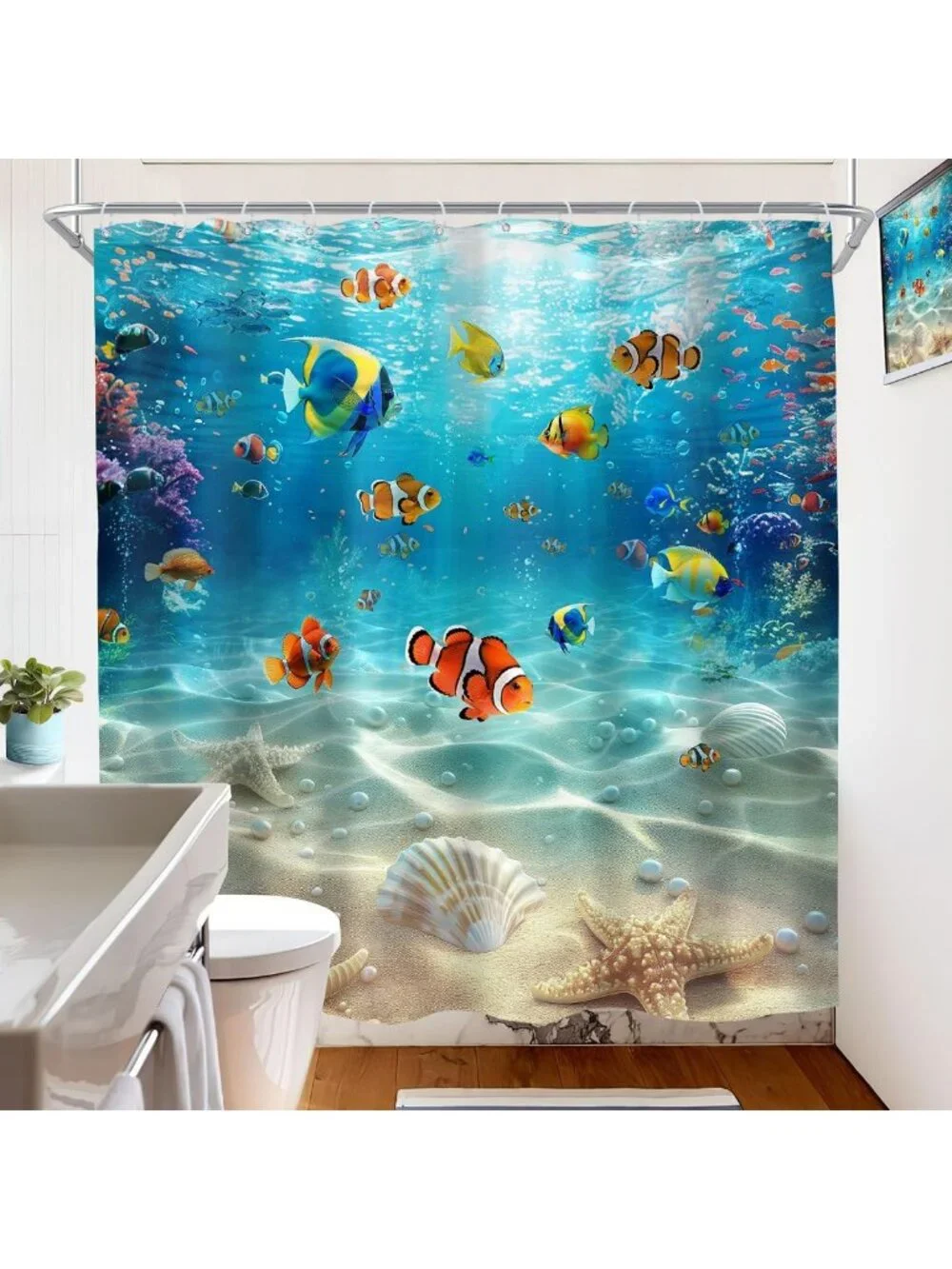 Colorful Ocean Fish Shower Curtain - Summer Underwater Kids Bathroom Decor 72x72